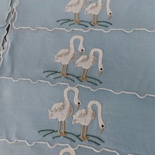 Set 8 Vintage MADEIRA Linen COCKTAIL Napkins Hand Embroidered + Appliqued SWANS