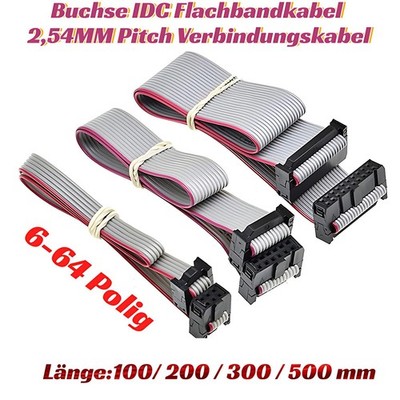 Buchse IDC Flachbandkabel 2,54MM Pitch Verbindungskabel 6-64 Polig Länge 0,1M-5M
