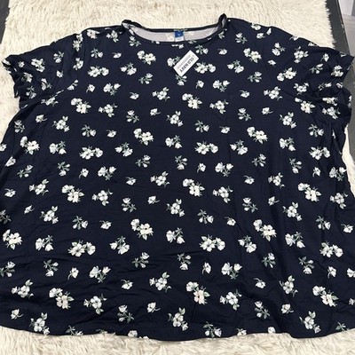 Old Navy womens NWT 4X blue floral Luxe tee short sleeve prairie boho timeless