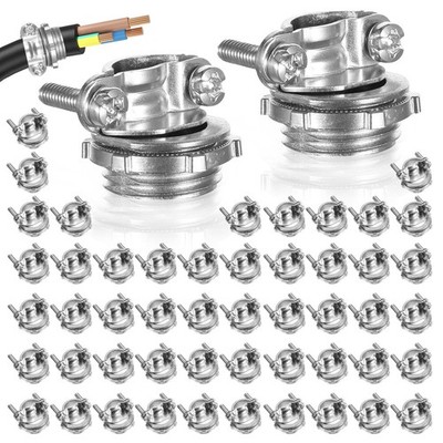 50 PCS Clamp Type Cable Connectors Conduit For Electric Wires Silver Metal