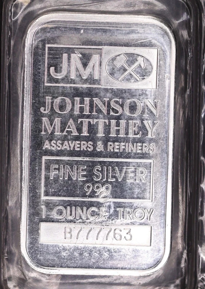 Lote de 5 - Ensayadores y refinadores Johnson Matthey 1 oz barra de plata fina .999 sellada Foto 3 de 4