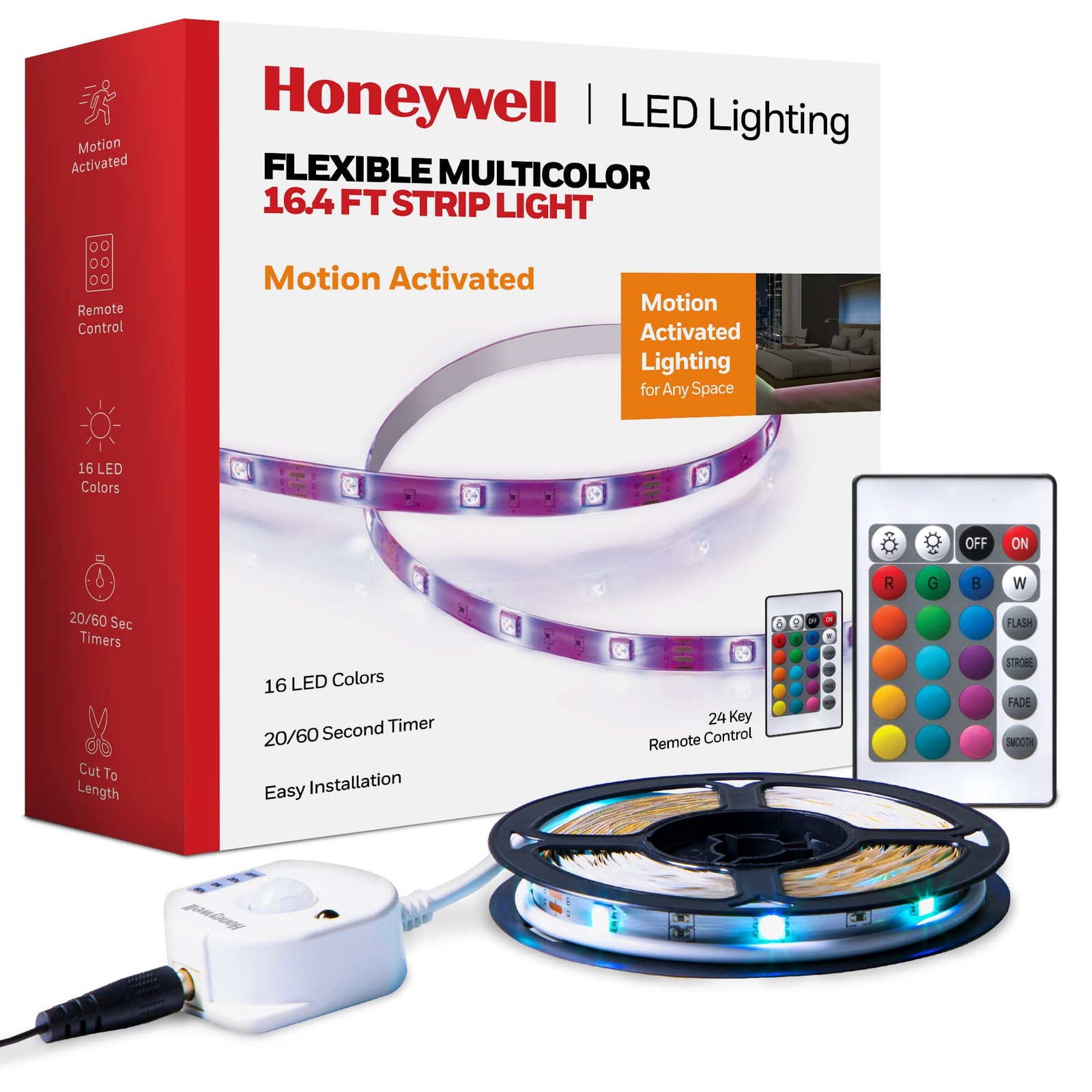Honeywell 16 4 Ft Indoor LED Strip Light Color Changing RGB Motion Activated .... Available Now for $37.18