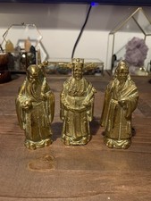 Vintage, Solid Bronze / Brass Chinese Immortals Fu Lu & Shou Figures 