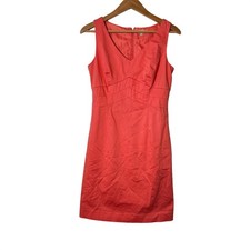 Cremieux Sheath Dress Women 4 Coral Pink Vintage V-Neck Pleated Waist