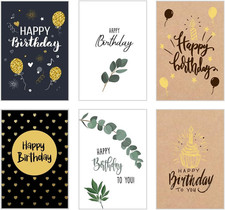 Set 6 Premium Geburtstagskarten mit Goldprägung und Umschlag. Teils aus Kraftpap