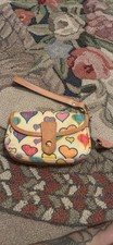 Dooney Bourke Heart Print Zip Wristlet Wallet w/ Strap, Credit Card, Folding