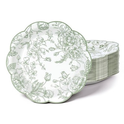 60Pcs Sage Green Plates Floral Paper Plates Disposable 7'' Vintage Flower Des...