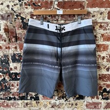Hurley Phantom Board Shorts Mens 33 Gray Striped 9" inseam Beach Swim