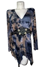 Monroe & Main Top Size XL Multi Tie-dye Stretch Knit Boho Beaded Sequin Blouse