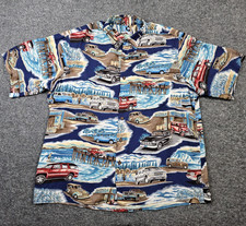 Reyn Spooner Hawaiian Shirt Mens Large Classic Cars Made In USA Beach Automobile