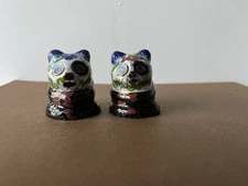 Vintage Miniature Multicolor Enamel Porcelain Cloisonne Panda Figurine Set of 2