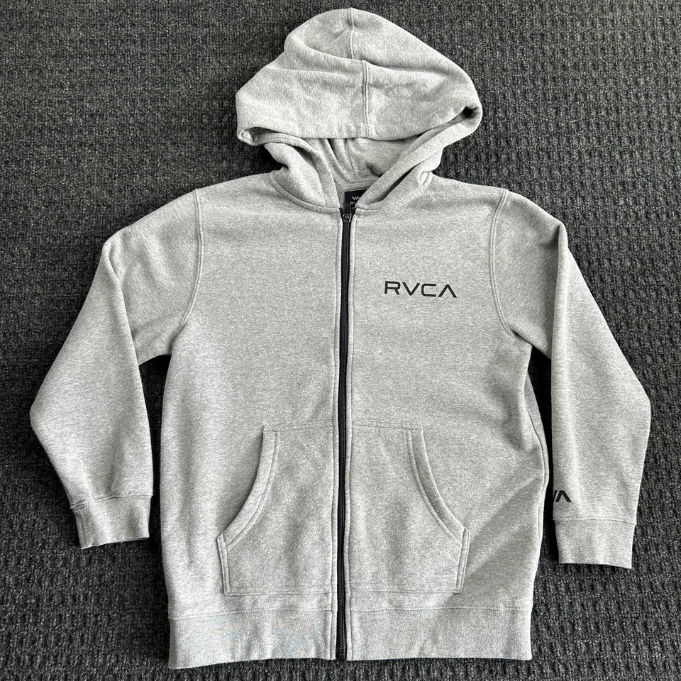 RVCA Hoodie Gray L Teens Youth Full Zip Hooded Sweatshirt Balance of Opposites - Image 2 of 4
