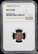Italy 1905 R 1 Centesimo Bronze Coin Vittorio Emanuele III Km#35 ChBU NGC MS64RB