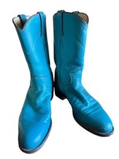 Justin Turquoise Roper Western Woman's Boots Made In USA Size 6.5 B