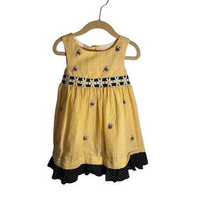 Emily Rose Yellow And Black Seersucker  Girls Dress Size 3T W/ Daisies And Bees