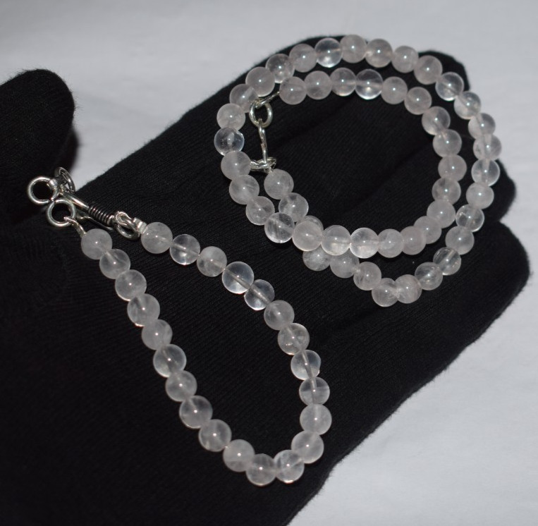Cuarzo Natural Rosa 7mm Cuentas Suaves Joyas Set 925 Plata Esterlina 1,5cm