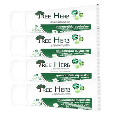 4 Tubes TREE HERB HERBAL TOOTHPASTE Thai Natural Fresh Remove Nicotine Stain 80g