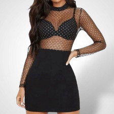 Black Dress Sheer Top Long Sleeve Women Size 10 Mini Gothic Tea Party Whimsigoth