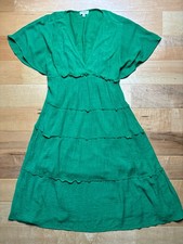Umgee Green Tiered Maxi Dress Women M V-Neck Flutter Sleeve