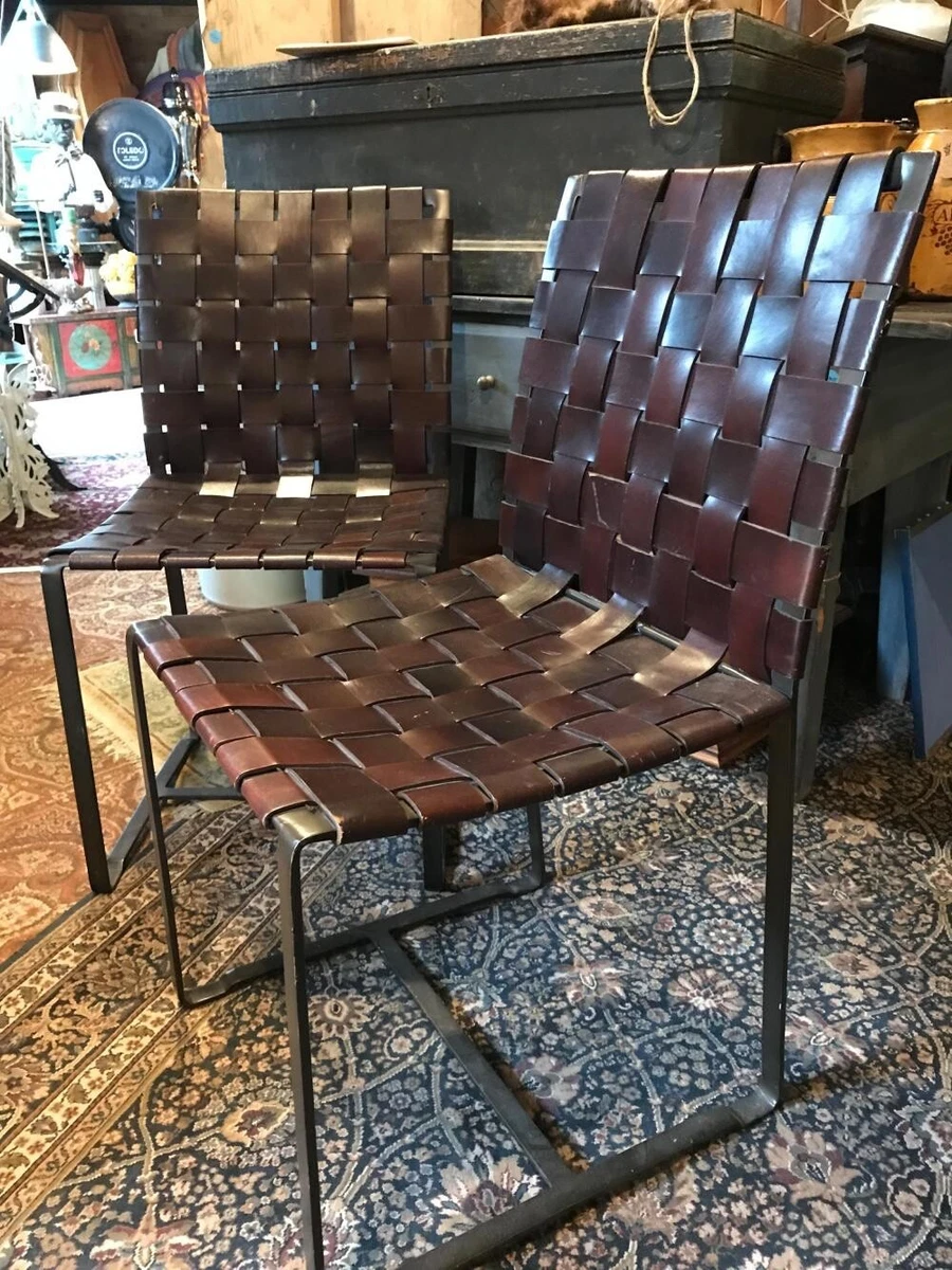 PAIR STYLISH METAL FRAME AND LEATHER STRAP CHAIRS Pottery Barn