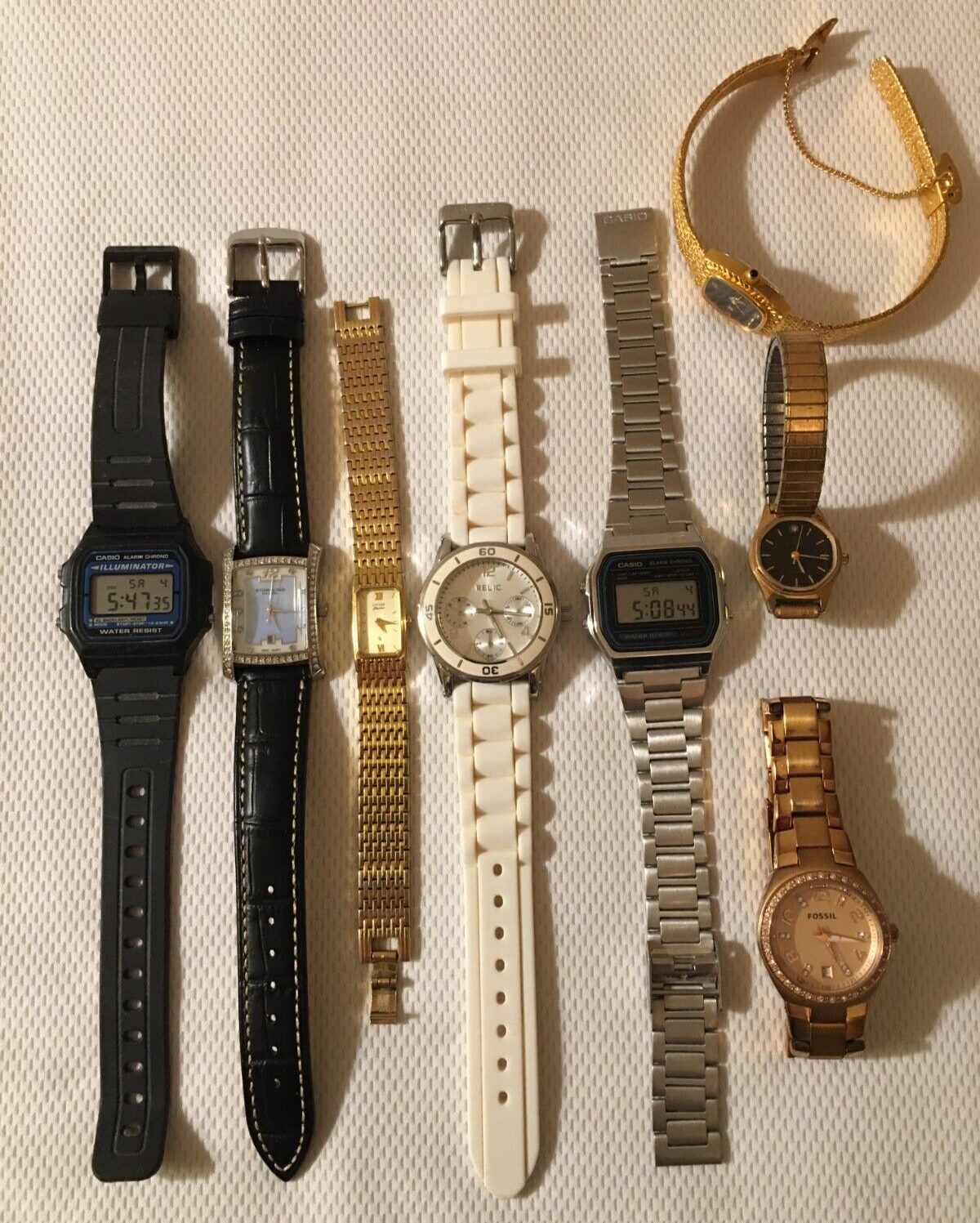 Vintage Lot of 8 Working Quartz Watches Stuhrling Casio Citizen Xavier Jules Relic Fossil