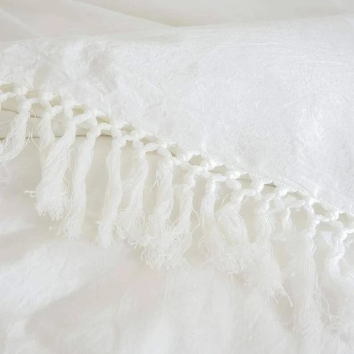 Handmade cotton Tassels Donna Duvet Cover, white Boho Fringes Bedding Cover Set - 第 5/7 張圖片