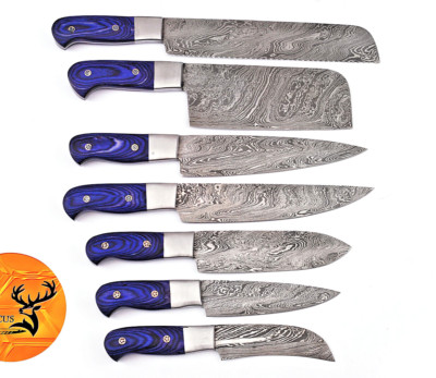 Custom Made Chef Knife Set Kitchen Cutlery - Hand Forged Damascus Blade 1284