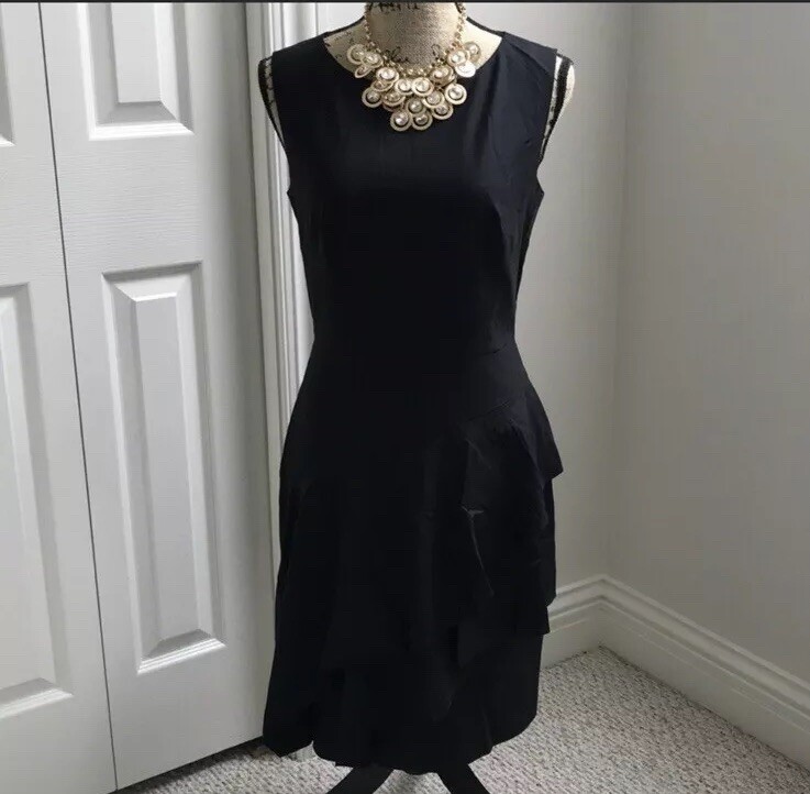 BANANA REPUBLIC Womens Black Dress Classic Size 4 Ruffle Linen Blend NWT  $138