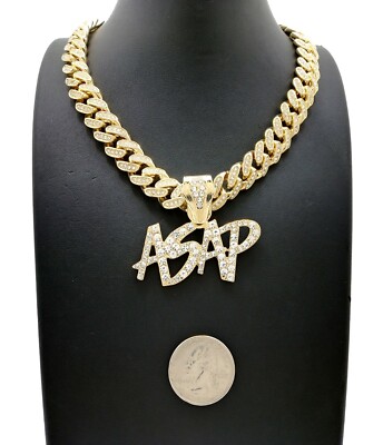 Iced Gold PT ASAP Bling Pendant & Iced Box Lock Cuban Chain Hip Hop Necklace