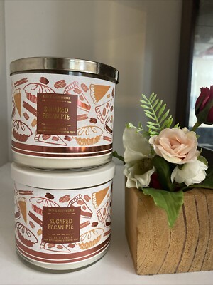 2 New SUGARED PECAN PIE 3 WICK CANDLE BATH & BODY WORKS