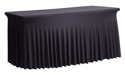 Tektrum 8 ft Long Stretch Spandex Tablecloth/Fit Linen/Fitted Table Skirt(Black)