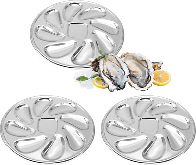 UOIENRT 3 Pack Oyster Plate, Stainless Steel 8 Slots Oyster Grill Pan with Cente