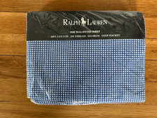 NIP Ralph Lauren Small Blue Gingham FULL DEEP FITTED Sheet Vintage 90's USA