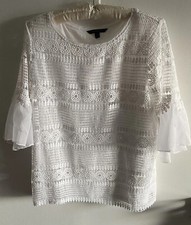 Banana Republic Blouse All Over Lace Sheer Accents White Medium Lined Women  s