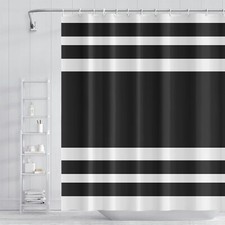 Abstract Stripes Bathroom Shower Curtain Black and White Geometric Pattern Wa...