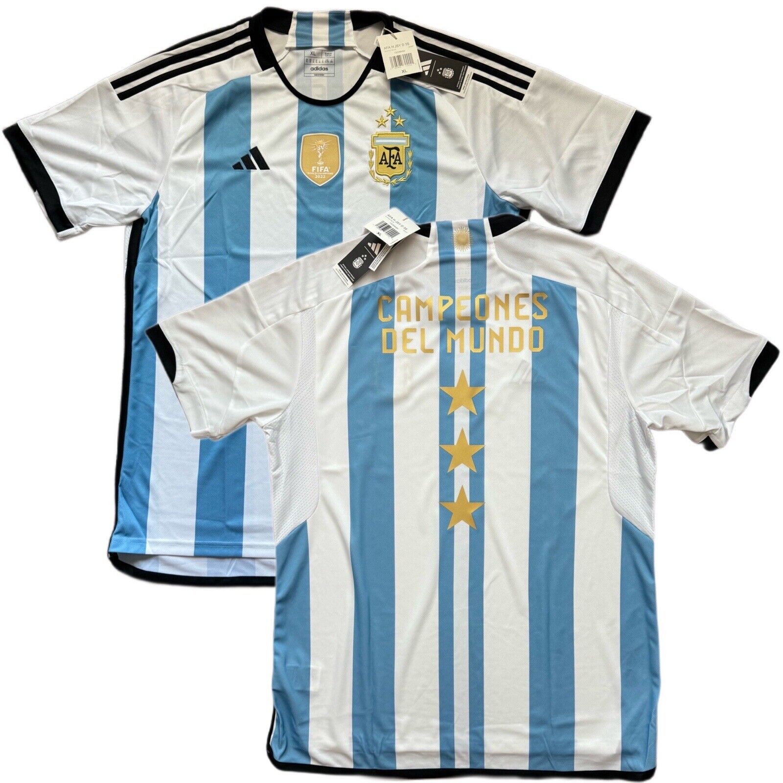 ARGENTINA SOCCER JERSEY 3 STARS CAMPEONES DEL MUNDO - NEW - LIMITED QUANTITY