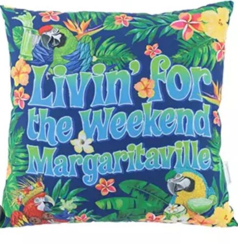 Margaritaville 16” x 16” Buffett Pillow Indoor/Outdoor Livin’ For The Weekend - Picture 1 of 1