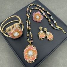 Handmade Natural Tourmaline Pearl Flower-shaped Earrings,Ring Jewlery Set Gift