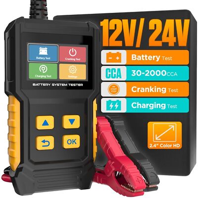 12/24V Car Battery Tester Load Charging Cranking Tester 30-2000CCA Color Display