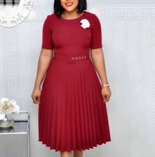 Womens Plus Size Summer Short Sleeve Crew Neck A-Line Flowy Wedding Midi Dress