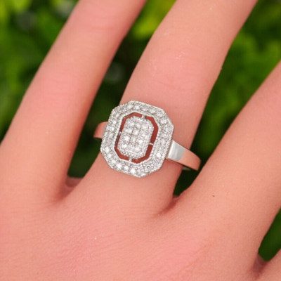 Affinity Natural Real Diamond Ring .25 CT Pave Cluster Engagement Cocktail