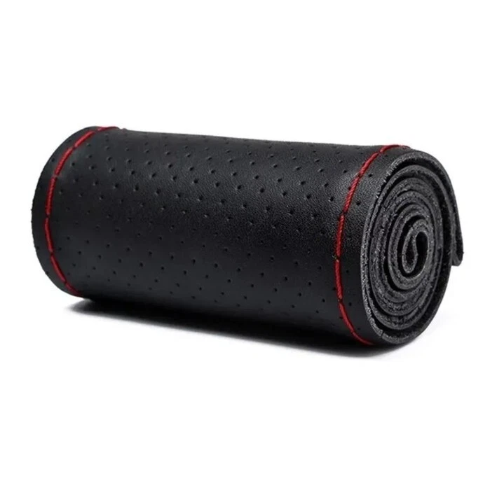 Coprivolante Nero Fai da te Filo Rosso da Cucire Pelle Cover Auto Volante 38cm  - Bild 2 von 4