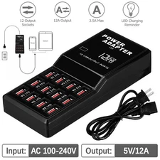 Multi 12 Port USB Charging Station Hub Desktop Wall Cell Phone Charger Organizer