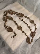 WOMAN  s VINTAGE BEAD WIRE WRAPPED STONE GOLD TONE BELT Fashion Belt Accessory