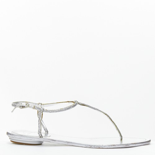 RENE CAOVILLA silver strass rhinestone T-strap flat thong sandals EU36 |  eBay