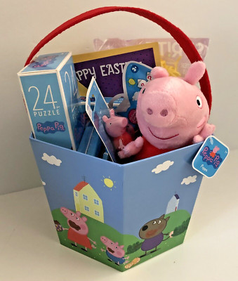 PEPPA PIG EASTER GIFT BASKET w/8 Peppa Pig Plush, Toys/Games & Hallmark Card