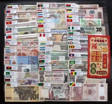 100 Foreign Paper Money 50 Countries World Banknotes Chinese English Flags Gift