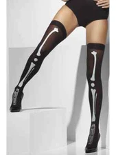  Black Skeleton Print Thigh High Stockings Hi Sexy Womens Halloween Bones Print