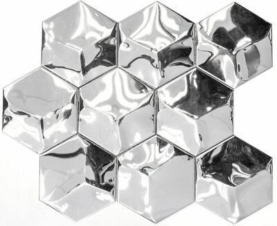 Edelstahl Mosaik Fliese silber Hexagon 3D glänzend Küchenwand MOS129-HXM10SG
