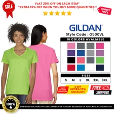 Gildan G5V00L Women's Heavy Cotton Short Sleeve Tshirt Stylish V-Neck T-Shirt